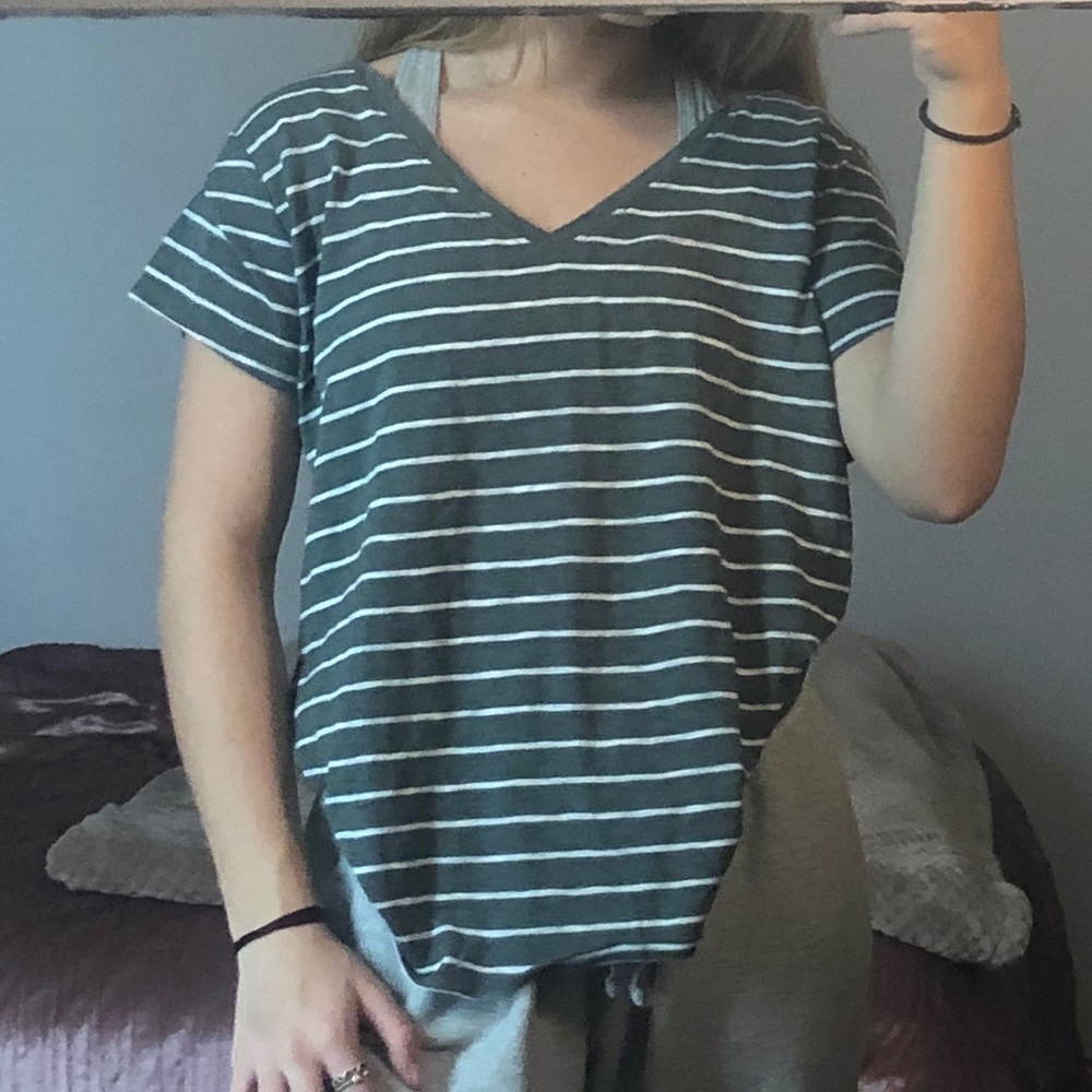 Athleta Green and White Striped Shirt
